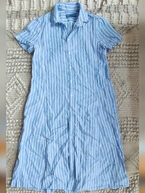 Polo Ralph Lauren Linen Shirt Dress In Blue Size 14